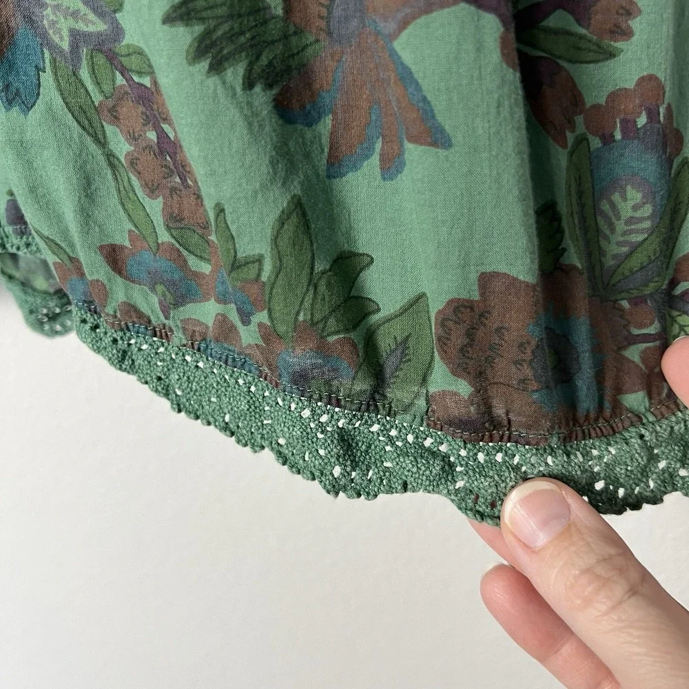 Vintage Y2K Old Navy Babydoll Top Womens Small Green Floral Cottagecore Summer